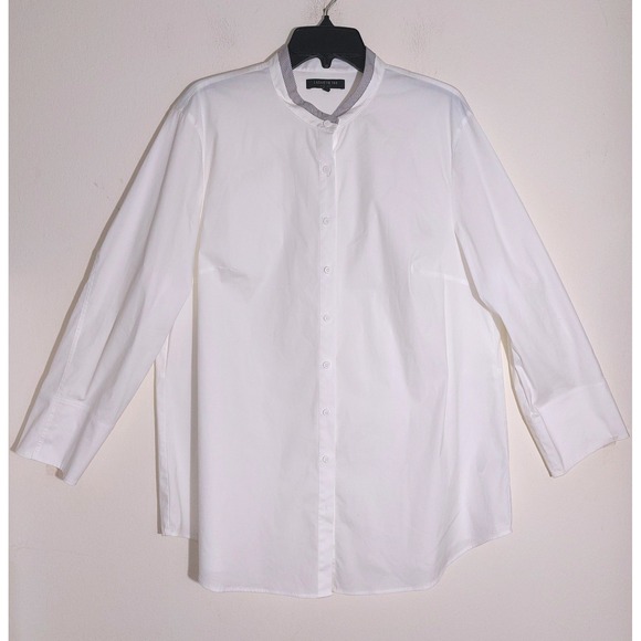 LAFAYETTE 148 NEW YORK White Mandarin Collar Poplin Tunic Blouse Size 1X EUC - Picture 3 of 11
